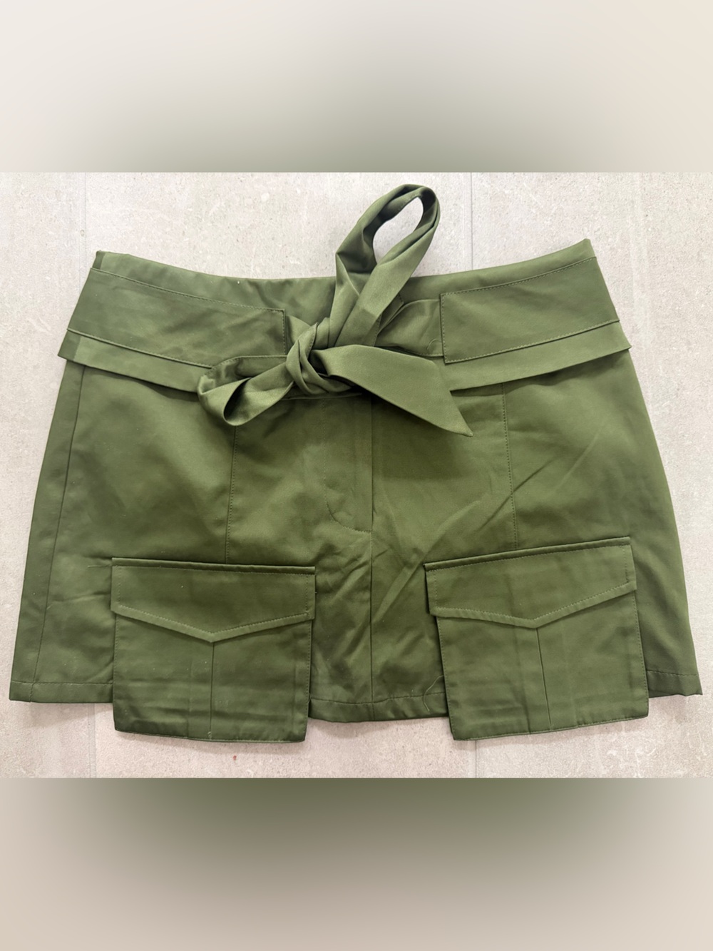 Tie-Waist Olive Cargo Mini Skirt-Shorts
